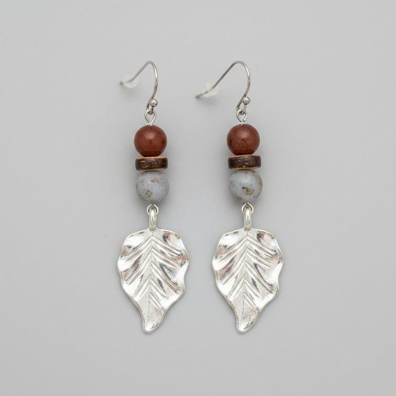 Large Leaf Tourmaline Hook Earrings, Silver - - LadybugfeetDesigns -
