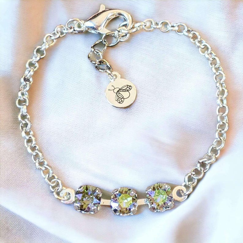 Minimalist Brilliant Three Faceted Crystal Bracelet - - LadybugfeetDesigns -