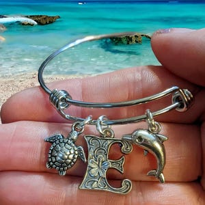 Beach - Dolphin, Sea Turtle, Sea Shell Child's Bangle bracelet - - LadybugfeetDesigns -