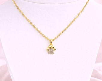 CZ Paw Print necklace, Gold- 20 inch