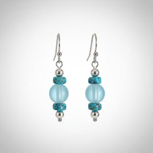 Turquoise/Blue Rainbow Glass Beaded Hook Earrings - - LadybugfeetDesigns -