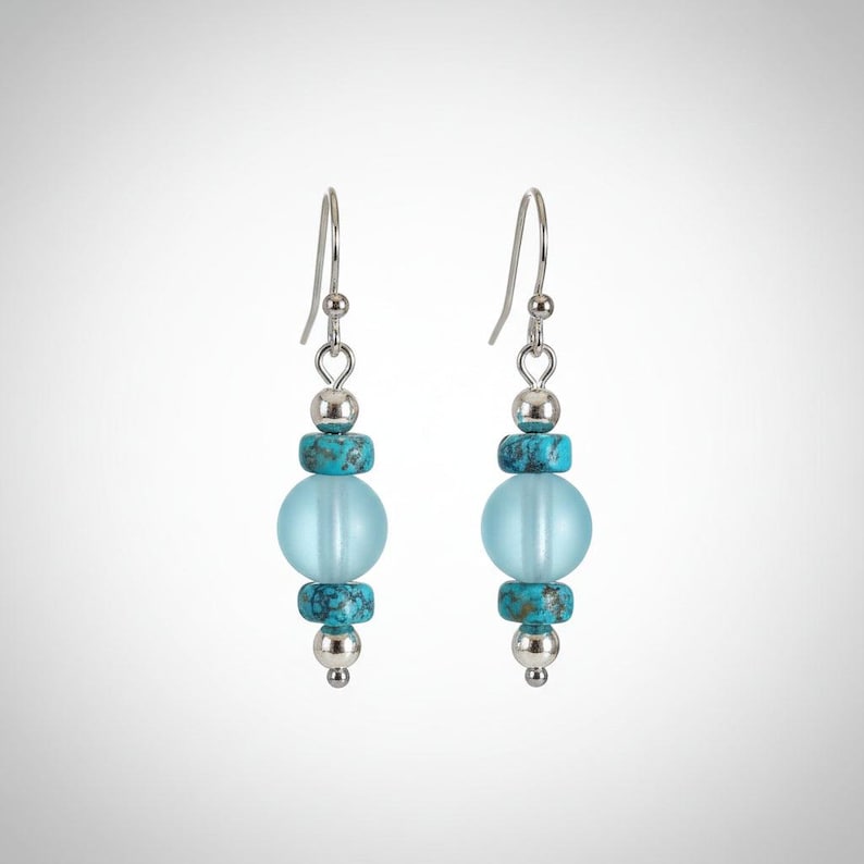 Turquoise/Blue Rainbow Glass Beaded Hook Earrings - - LadybugfeetDesigns -