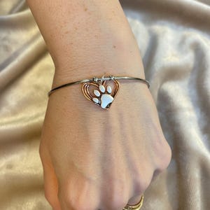 Paw Heart Euro Bangle Cuff, Silver - - LadybugfeetDesigns -