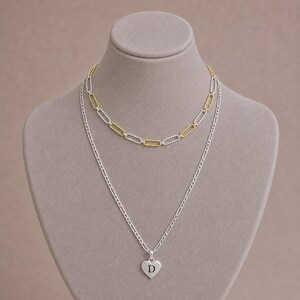 Two-Tone Paperclip & Initial Necklace Set - - LadybugfeetDesigns -