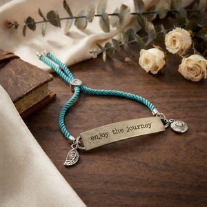 Enjoy the Journey, Inspirational Quote Twisted rope bolo Bracelet - - LadybugfeetDesigns -
