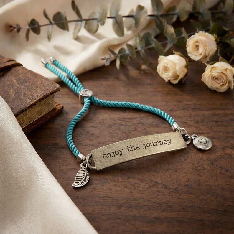 Enjoy the Journey, Inspirational Quote Twisted rope bolo Bracelet - - LadybugfeetDesigns -