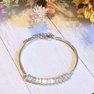 Silver CZ Baguette Bangle Bracelet, Large - - LadybugfeetDesigns -