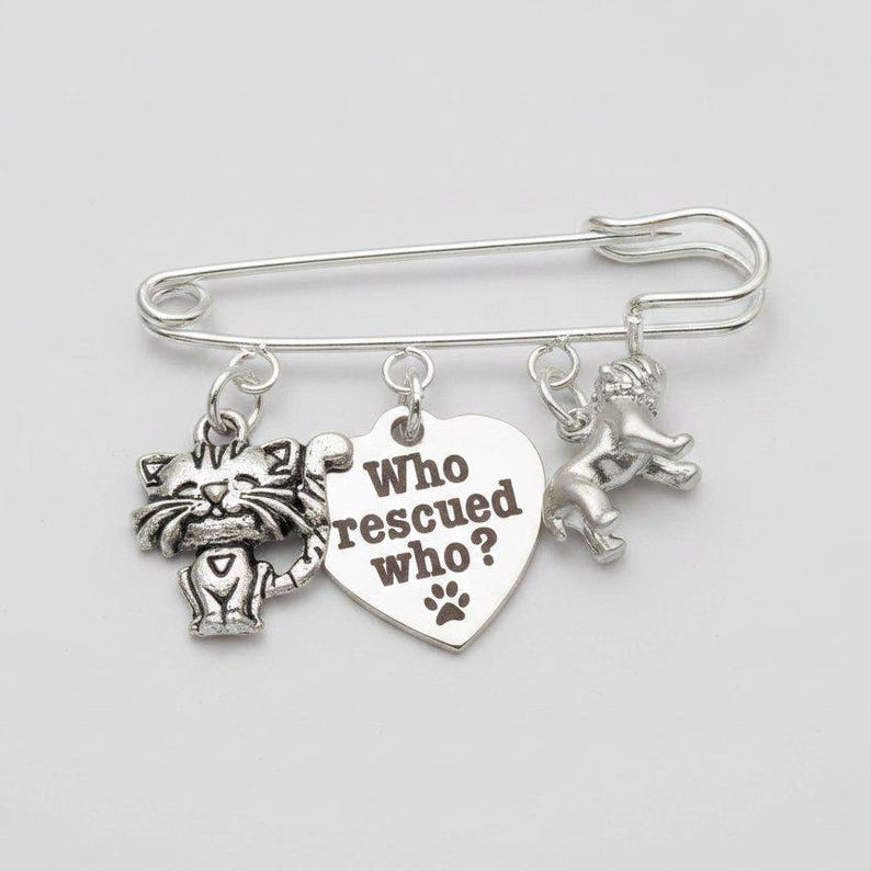 Who Rescued Who? Safety Pin Brooch, Purse Charm - - LadybugfeetDesigns -