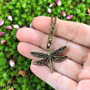 Dragonfly Boho Necklace, Antique Bronze - 18 inches - - LadybugfeetDesigns -