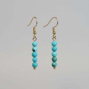 Turquoise Beaded Hook Earrings, Gold - - LadybugfeetDesigns -
