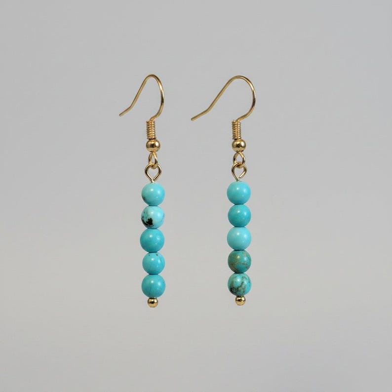 Turquoise Beaded Hook Earrings, Gold - - LadybugfeetDesigns -