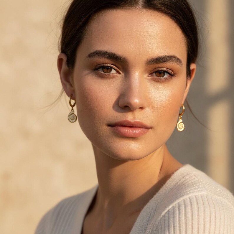 Sea Shell Hoop Earrings, Gold - 10 mm - - LadybugfeetDesigns -
