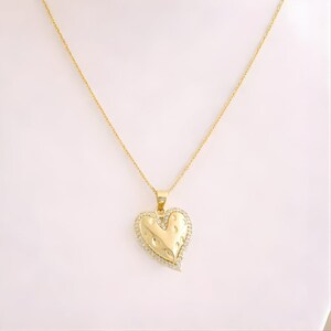 Textured Heart necklace, Gold - 20 inch - - LadybugfeetDesigns -