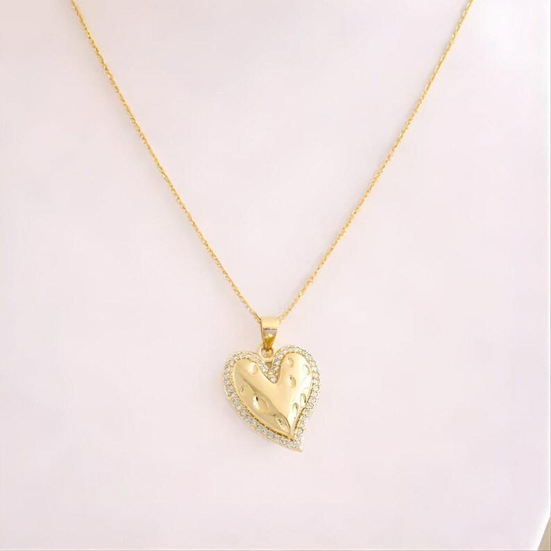 Textured Heart necklace, Gold - 20 inch - - LadybugfeetDesigns -