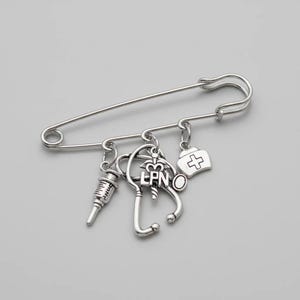 LPN - Licensed Practical Nurse Safety Pin Brooch, Purse Charm - - LadybugfeetDesigns -