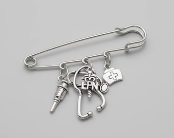 LPN - Licensed Practical Nurse Safety Pin Brooch, Purse Charm