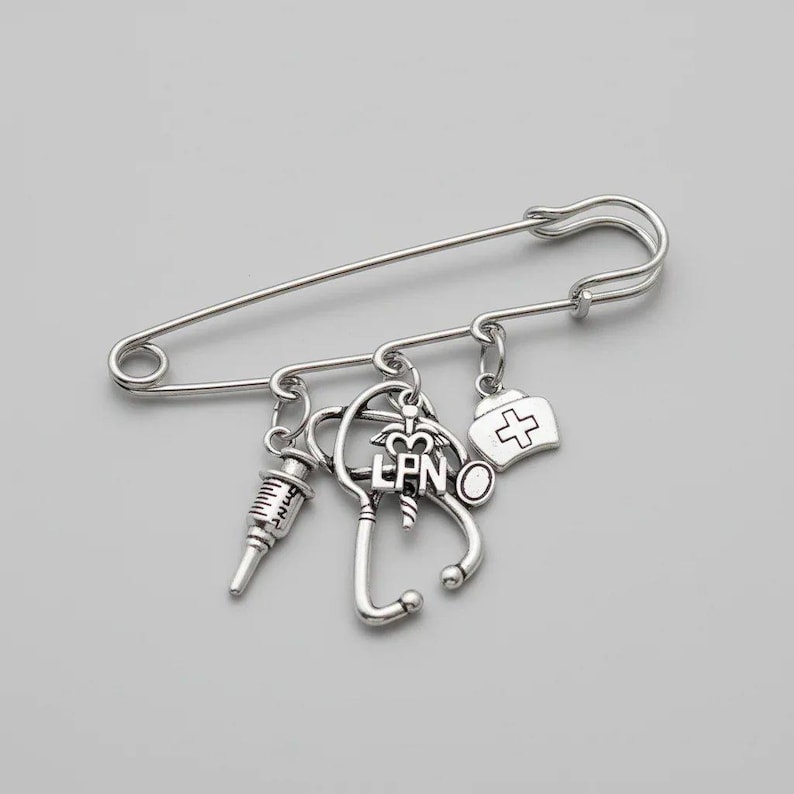 LPN - Licensed Practical Nurse Safety Pin Brooch, Purse Charm - - LadybugfeetDesigns -