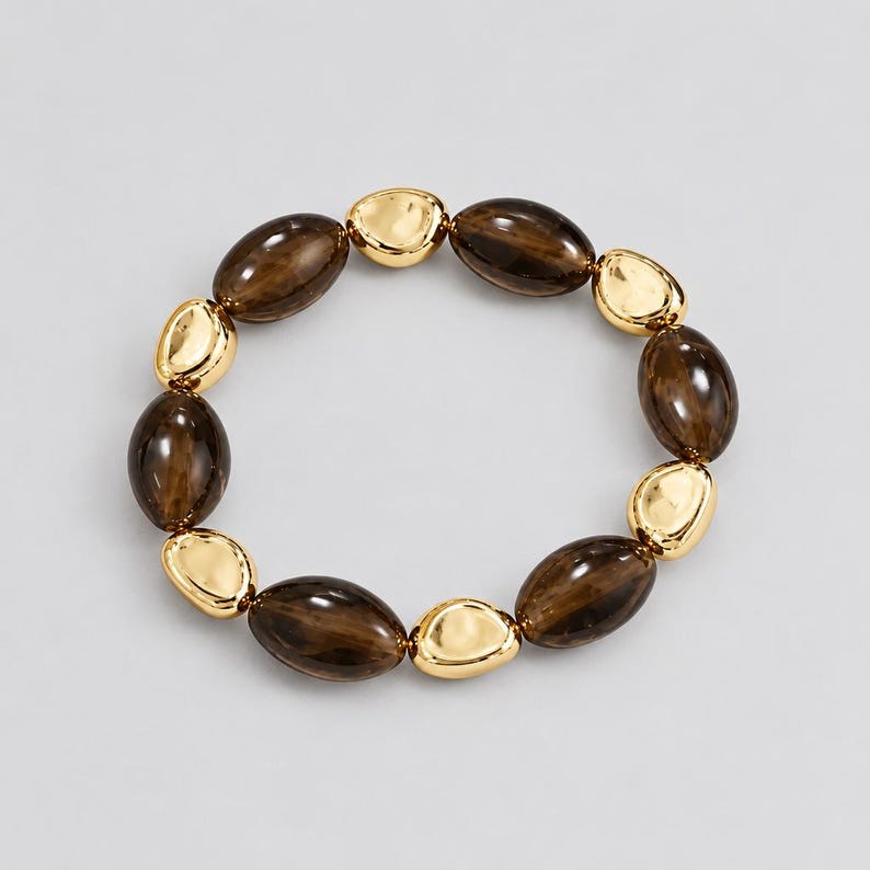 Amber and Gold Chunky Bead Bracelet - - LadybugfeetDesigns -