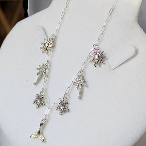 Tropic Vacation Multi Charm Link Necklace, .925 Sterling Silver - 20 inch - - LadybugfeetDesigns -
