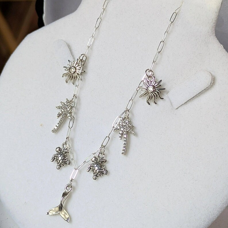 Tropic Vacation Multi Charm Link Necklace, .925 Sterling Silver - 20 inch - - LadybugfeetDesigns -