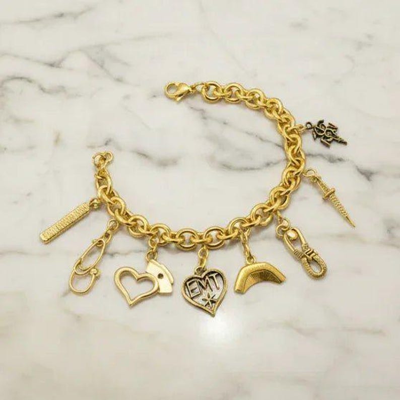 Nurse/EMT Charm Box - 9 pc., Gold - - LadybugfeetDesigns -