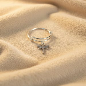 Tiny Dragonfly Adjustable Charm Ring, Silver - - LadybugfeetDesigns -