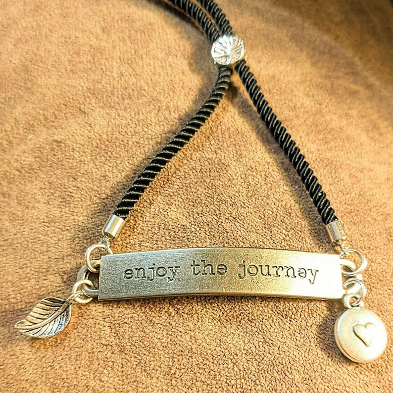 Enjoy the Journey, Inspirational Quote Twisted rope bolo Bracelet - - LadybugfeetDesigns -