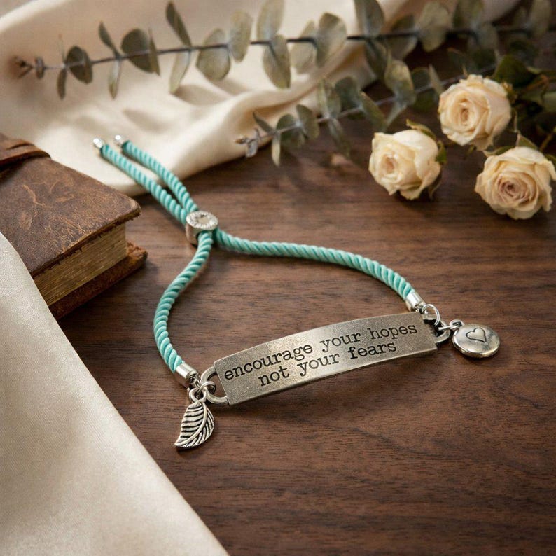 Encourage Your Hopes Not Your Fears Twisted Rope Bolo bracelet - - LadybugfeetDesigns -