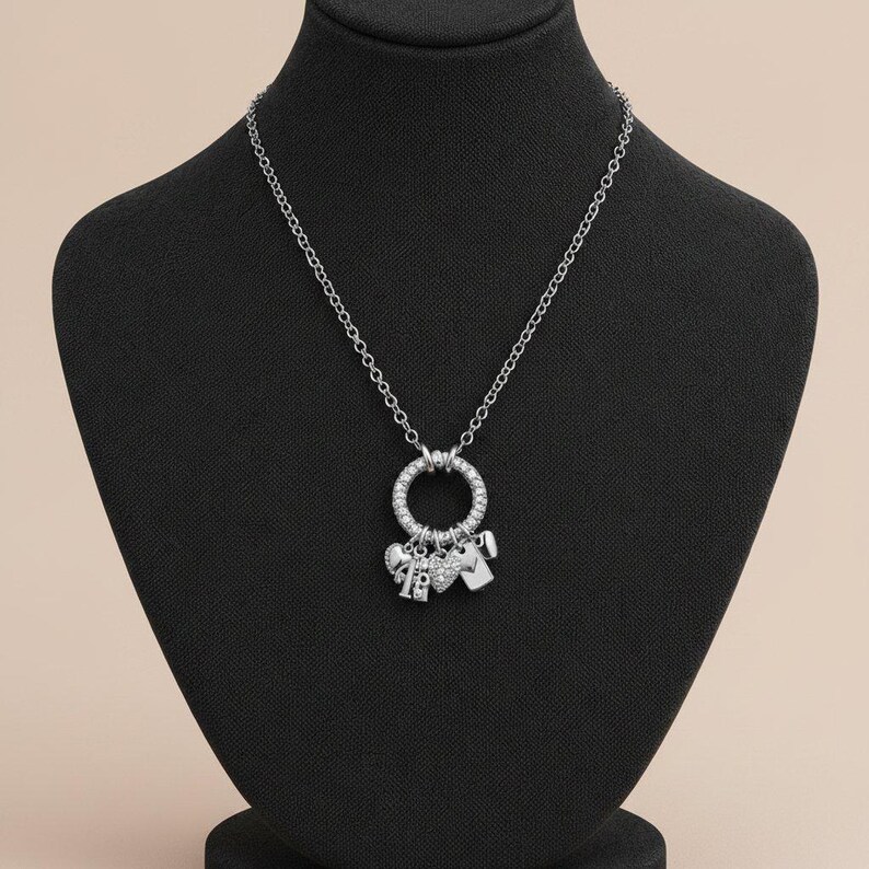 1 Mom Silver CZ Snap Ring Necklace, .925 Sterling Silver - 20 inch - - LadybugfeetDesigns -