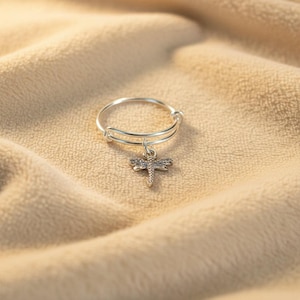 Tiny Dragonfly Adjustable Charm Ring, Silver - - LadybugfeetDesigns -
