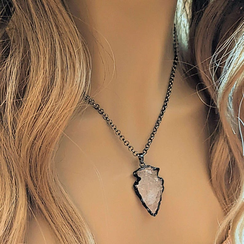 White Quartz Crystal Arrowhead necklace, 18- 24 inch - - LadybugfeetDesigns -