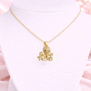 CZ Octopus necklace, Gold - 20 inch - - LadybugfeetDesigns -