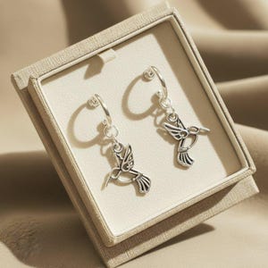 HUMMINGBIRD Hoop Earrings,Silver - 12mm - - LadybugfeetDesigns -