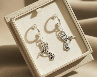 HUMMINGBIRD Hoop Earrings,Silver - 12mm