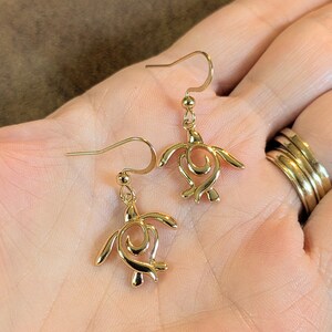 Sea Turtle Hook Earrings, Gold - - LadybugfeetDesigns -