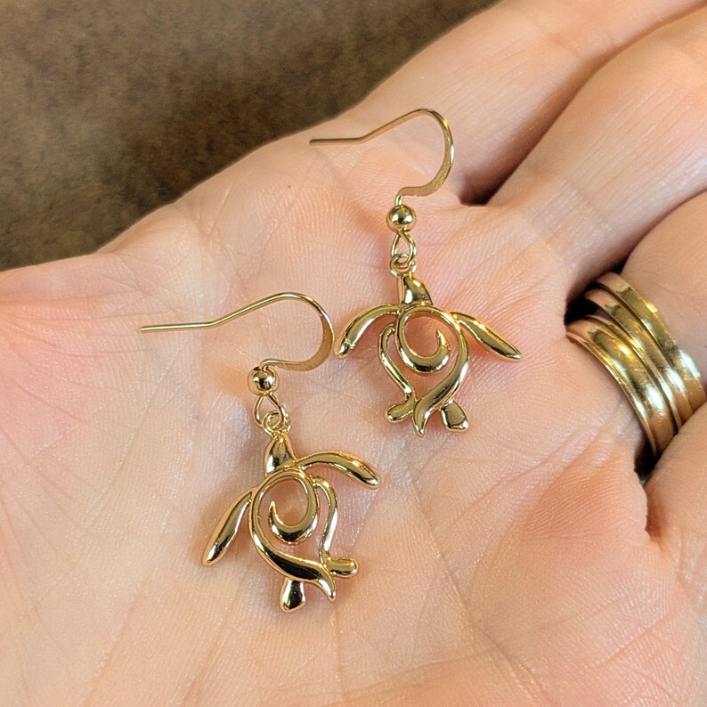 Sea Turtle Hook Earrings, Gold - - LadybugfeetDesigns -
