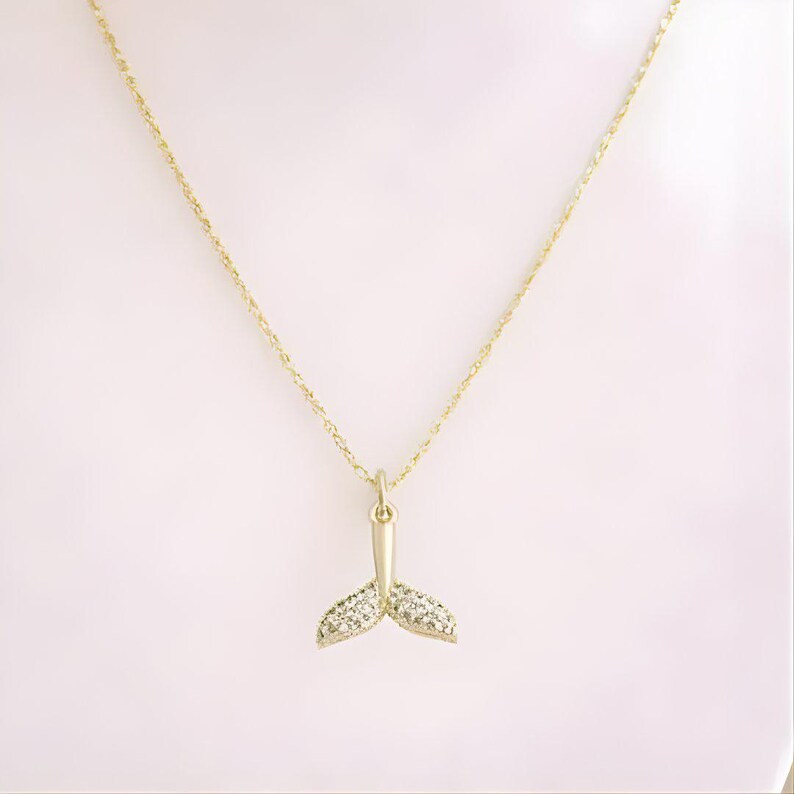 CZ Whale Tail necklace, Gold - 20 inch - - LadybugfeetDesigns -
