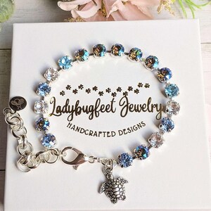 Sea Turtle Faceted Crystal Bracelet - - LadybugfeetDesigns -