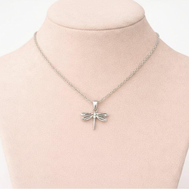 Dragonfly Necklace, Silver - 20 inch - - LadybugfeetDesigns -