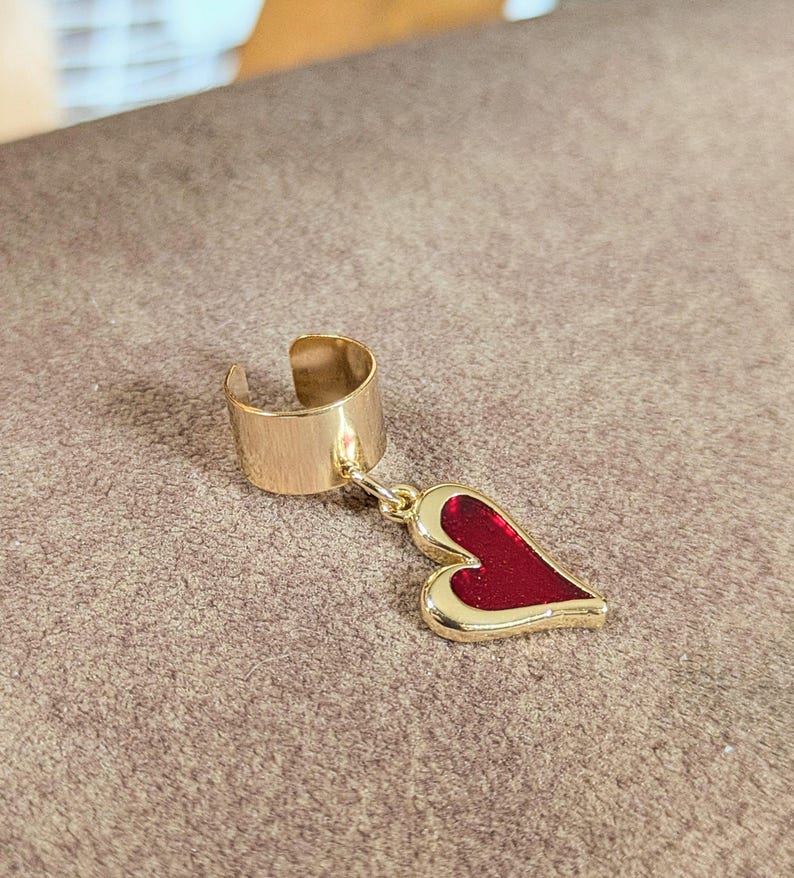 Enamel Heart Ear Cuff, Gold - - LadybugfeetDesigns -
