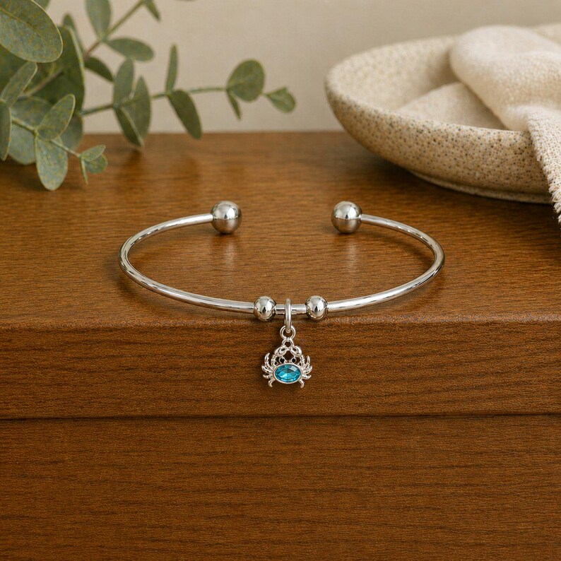 Sparkly Crab Euro Bangle Cuff, Silver - - LadybugfeetDesigns -