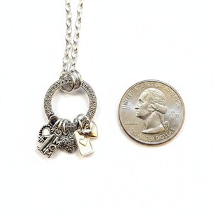 1 Mom Silver CZ Snap Ring Necklace, .925 Sterling Silver - 20 inch - - LadybugfeetDesigns -