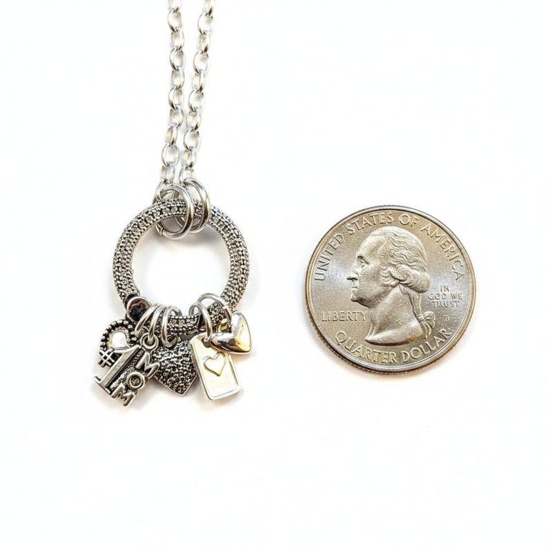 1 Mom Silver CZ Snap Ring Necklace, .925 Sterling Silver - 20 inch - - LadybugfeetDesigns -