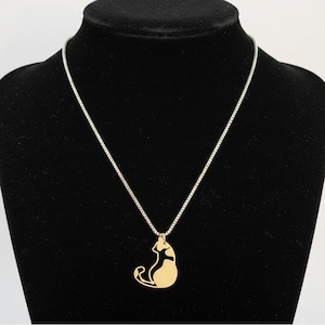 Two Tone Cat Necklace, Sterling Silver- 24 inches - - LadybugfeetDesigns -