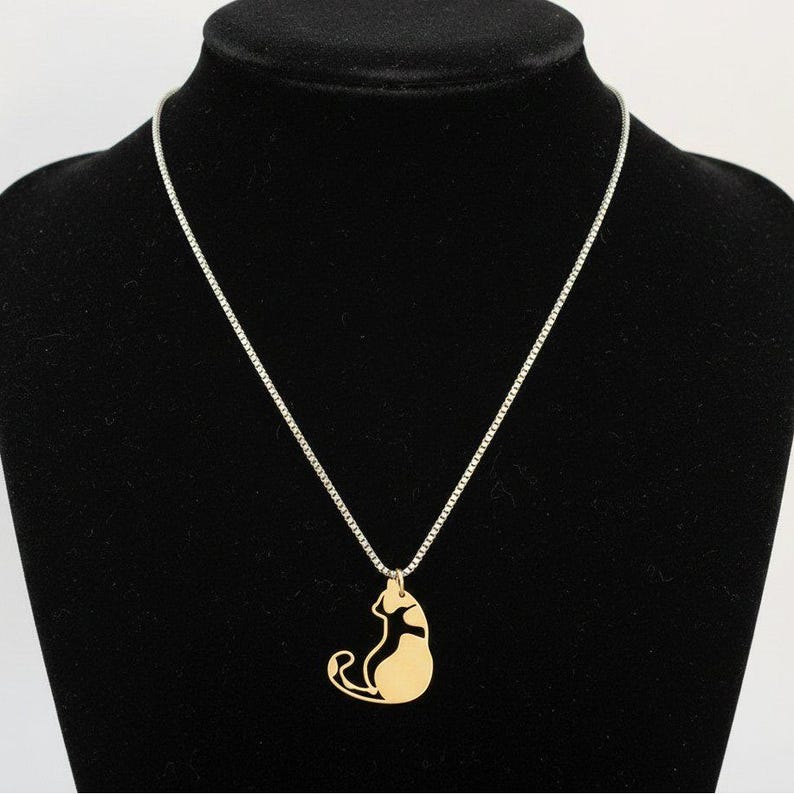 Two Tone Cat Necklace, Sterling Silver- 24 inches - - LadybugfeetDesigns -