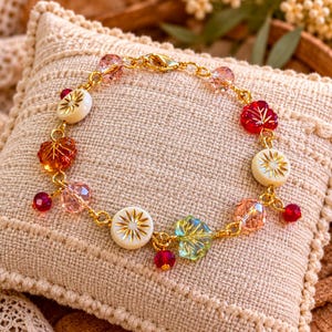Botanical Starburst Crystal Bead Bracelet, Gold - - LadybugfeetDesigns -