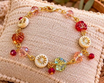 Botanical Starburst Crystal Bead Bracelet, Gold