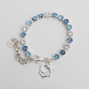 Dolphin Trio Faceted Crystal Bracelet, Silver - - LadybugfeetDesigns -