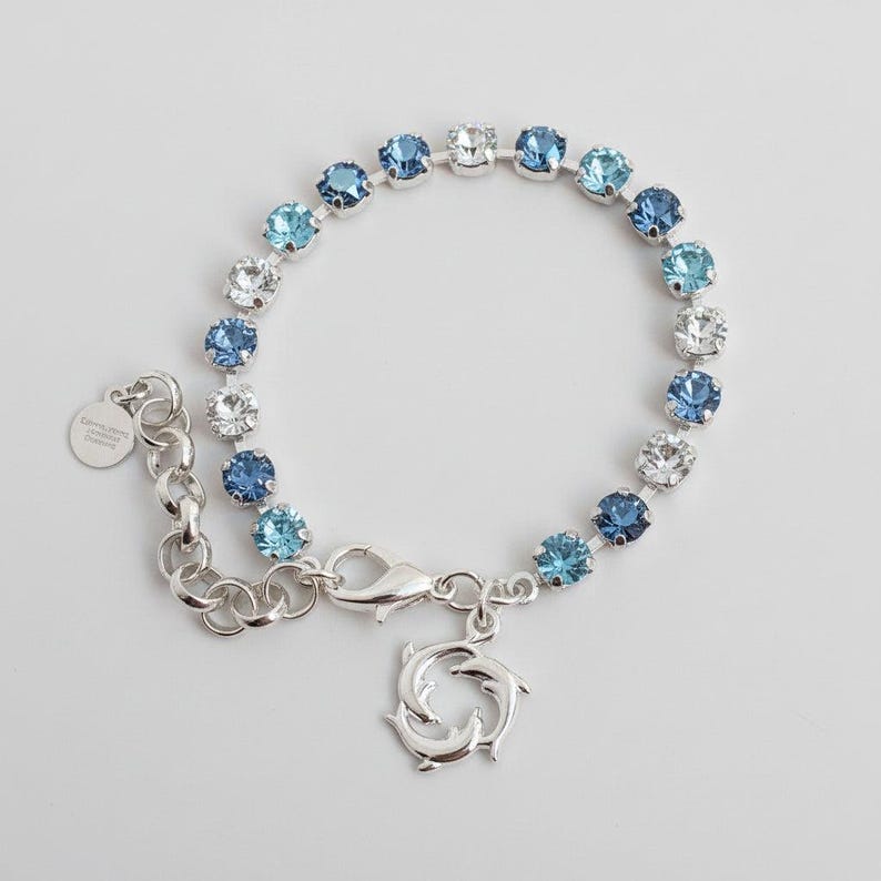Dolphin Trio Faceted Crystal Bracelet, Silver - - LadybugfeetDesigns -