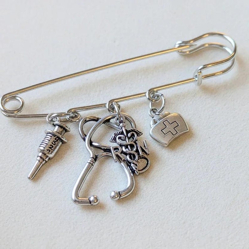 RN - Registered Nurse Safety Pin Brooch, Purse Charm - - LadybugfeetDesigns -